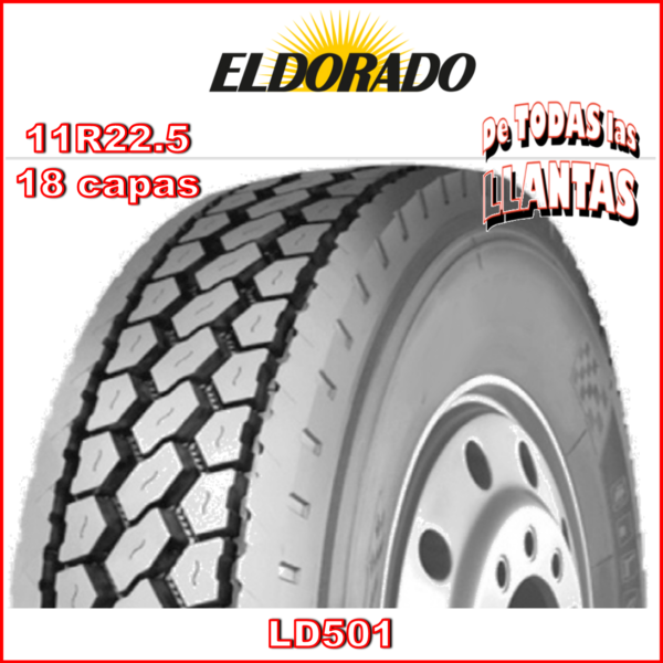 Llanta para camión ELDORADO LD501 11R22.5 TL 18 149/146L, diseñada para tracción y durabilidad en rutas de larga distancia.