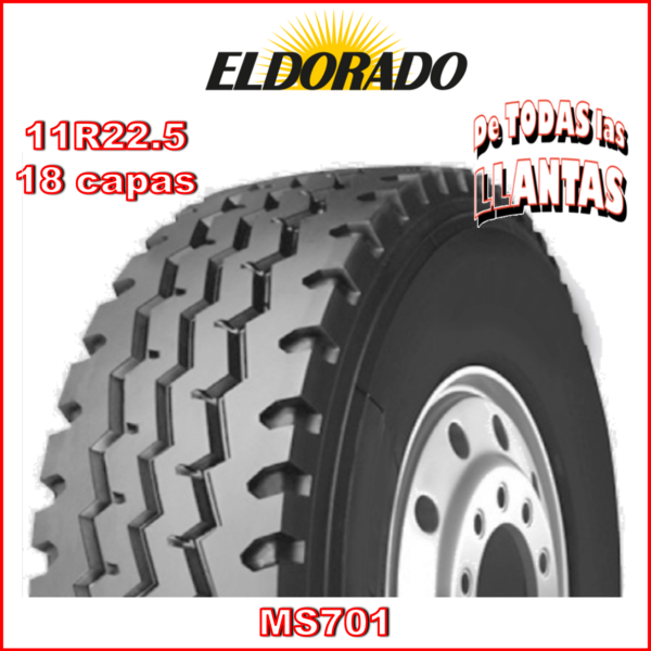 Llanta El Dorado MS701 11R22.5 TL 18 149/146L para camión, ideal para tracción en rutas mixtas y transporte pesado.