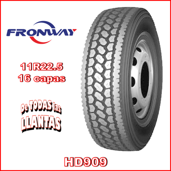 Texto alternativo (alt): Llanta Fronway HD909 11R22.5 para camión, posición de tracción y aplicación MIXTA