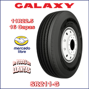 "Imagen de la llanta Galaxy SR211-G 11R22.5 TL 146/143L, diseñada para una excelente durabilidad y eficiencia en todo tipo de carreteras, ideal para vehículos de carga pesada."
