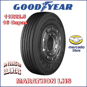 "Llanta Goodyear Marathon LHS 11R22.5 TL 146/143L para transporte de larga distancia."