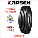 Llanta 11R22.5 Kapsen HS205, tipo direccional, diseñada para estabilidad y desgaste uniforme en carreteras.