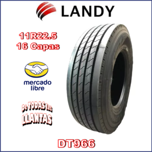 "Imagen de la llanta Landy DT966 11R22.5-16C 146/143M, de alta capacidad de carga y diseñada para todas las posiciones de camión."