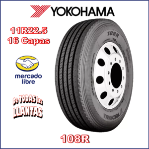 "Imagen de la llanta 11R22.5 146/143L Yokohama 108R para camión, diseñada para rutas regionales y de media distancia."