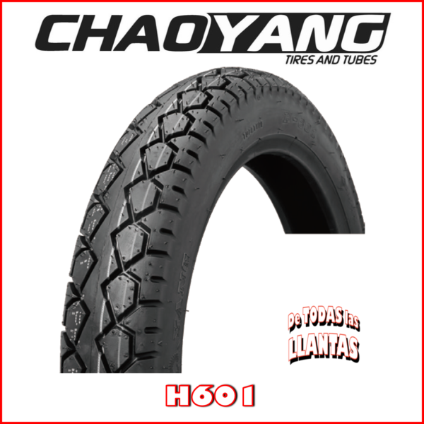 "Llanta de moto Chaoyang H601. Agarre excepcional y rendimiento confiable en cada viaje."