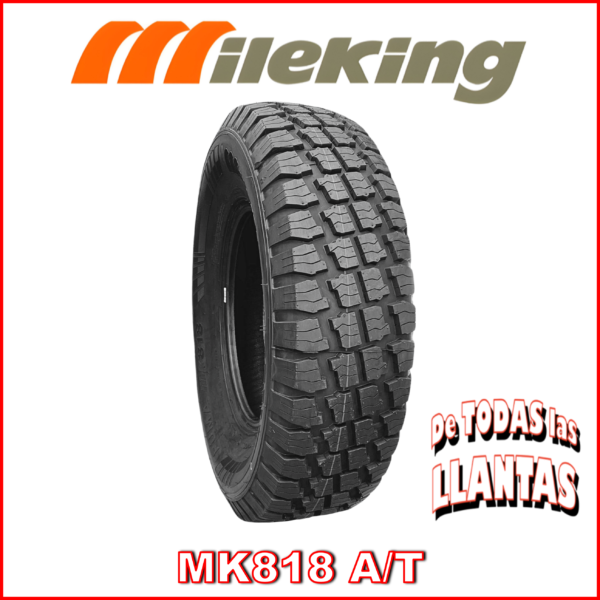 "Llanta MILEKING MK818 A/T, diseño robusto para todo tipo de terrenos, con logo de la marca."