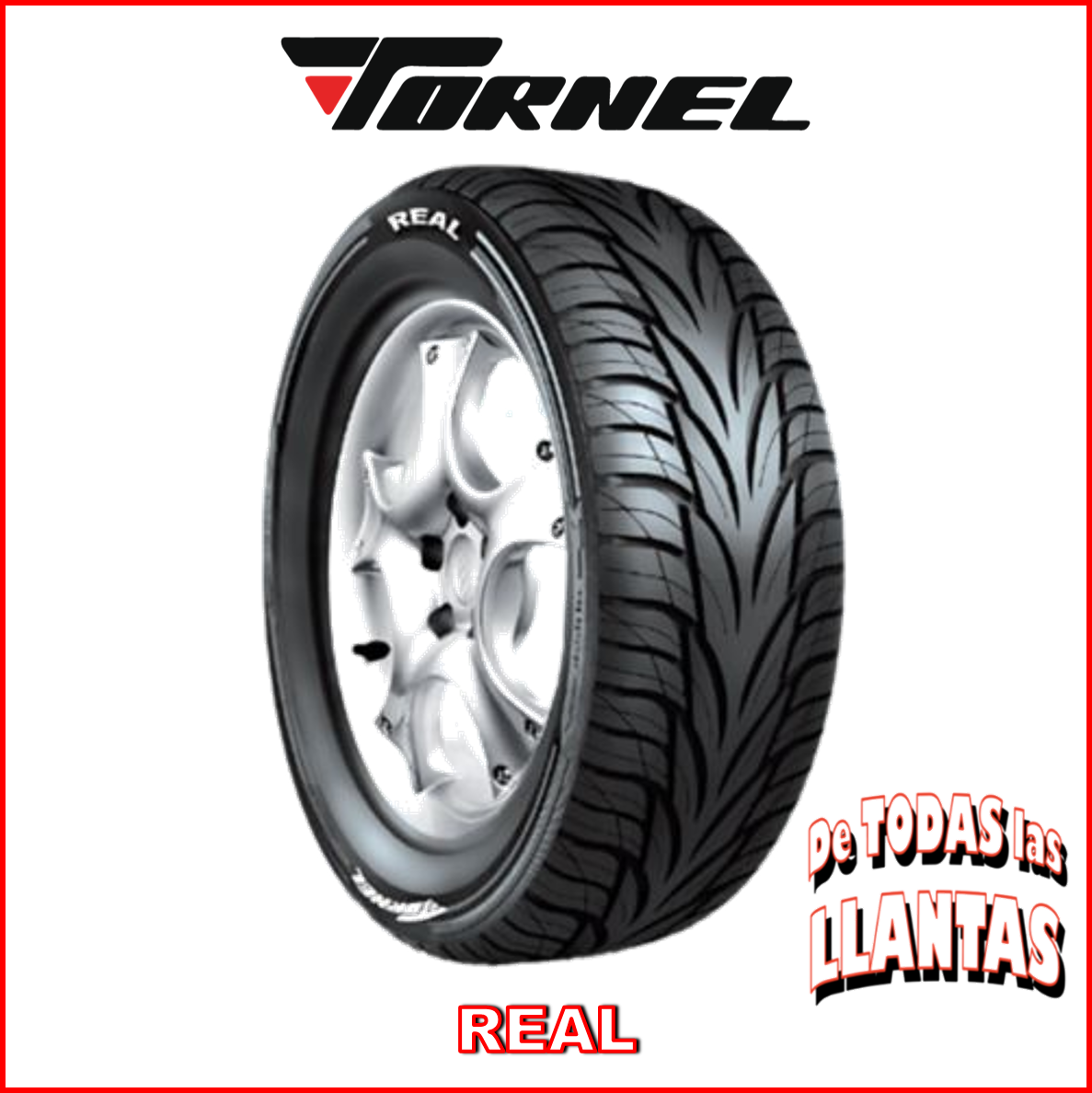 "Imagen de la llanta Tornel Real 205/55R16 89V, diseñada para ofrecer durabilidad y rendimiento confiable en todas las condiciones."