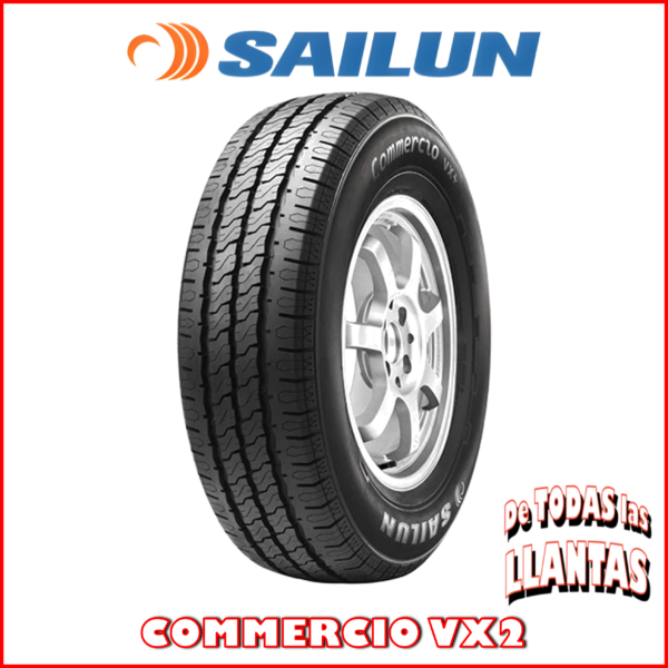 Llanta Sailun Commercio VX2 195R15C 106/104S, neumático de carga ligera con diseño de rodadura optimizado para mayor estabilidad y tracción en carreteras secas y mojadas.