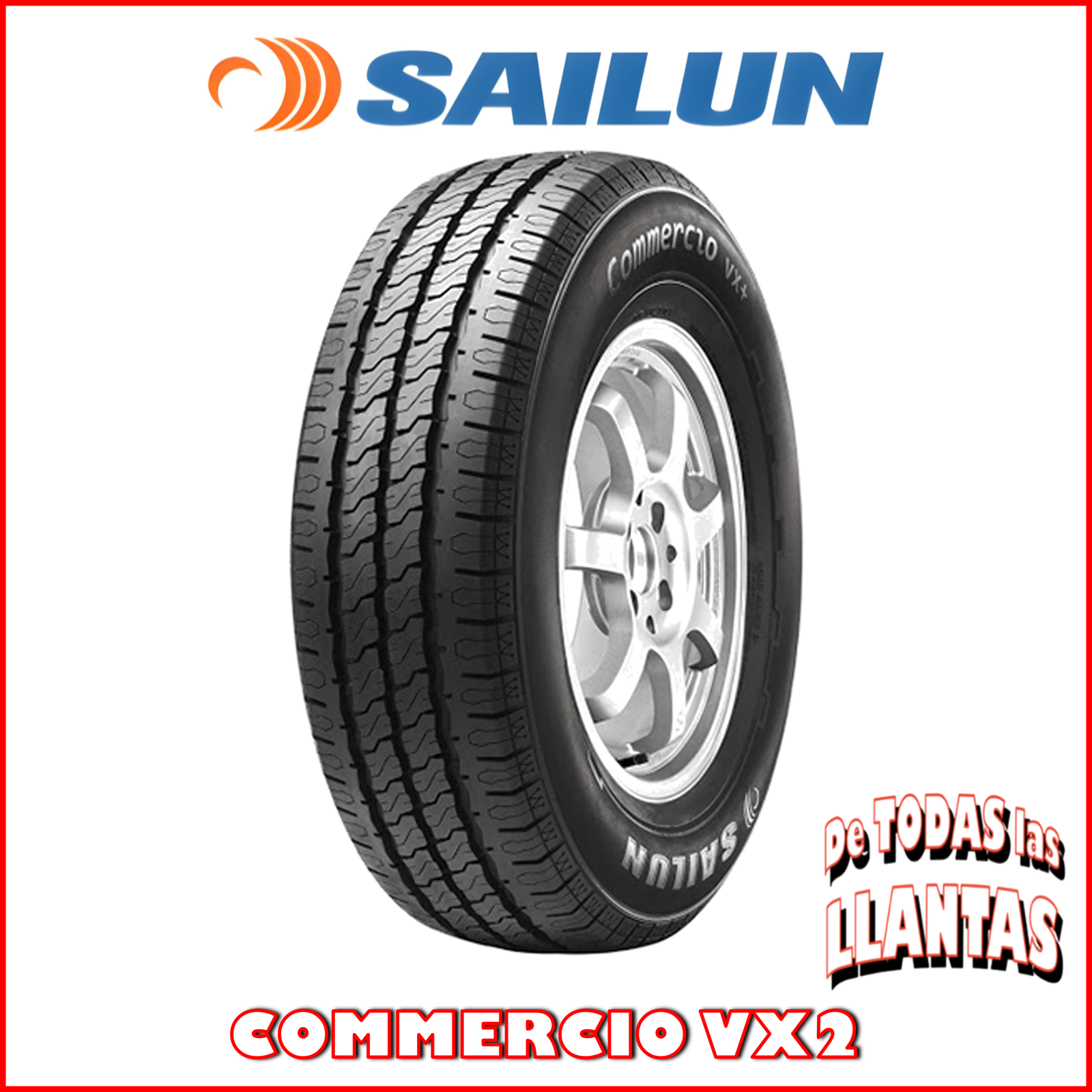 Llanta Sailun Commercio VX2 195R15C 106/104S, neumático de carga ligera con diseño de rodadura optimizado para mayor estabilidad y tracción en carreteras secas y mojadas.